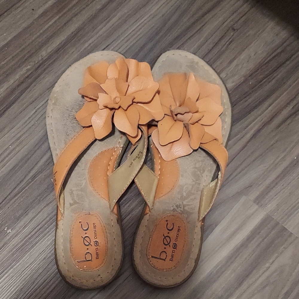 boc Orange Sandals with Floral Accents